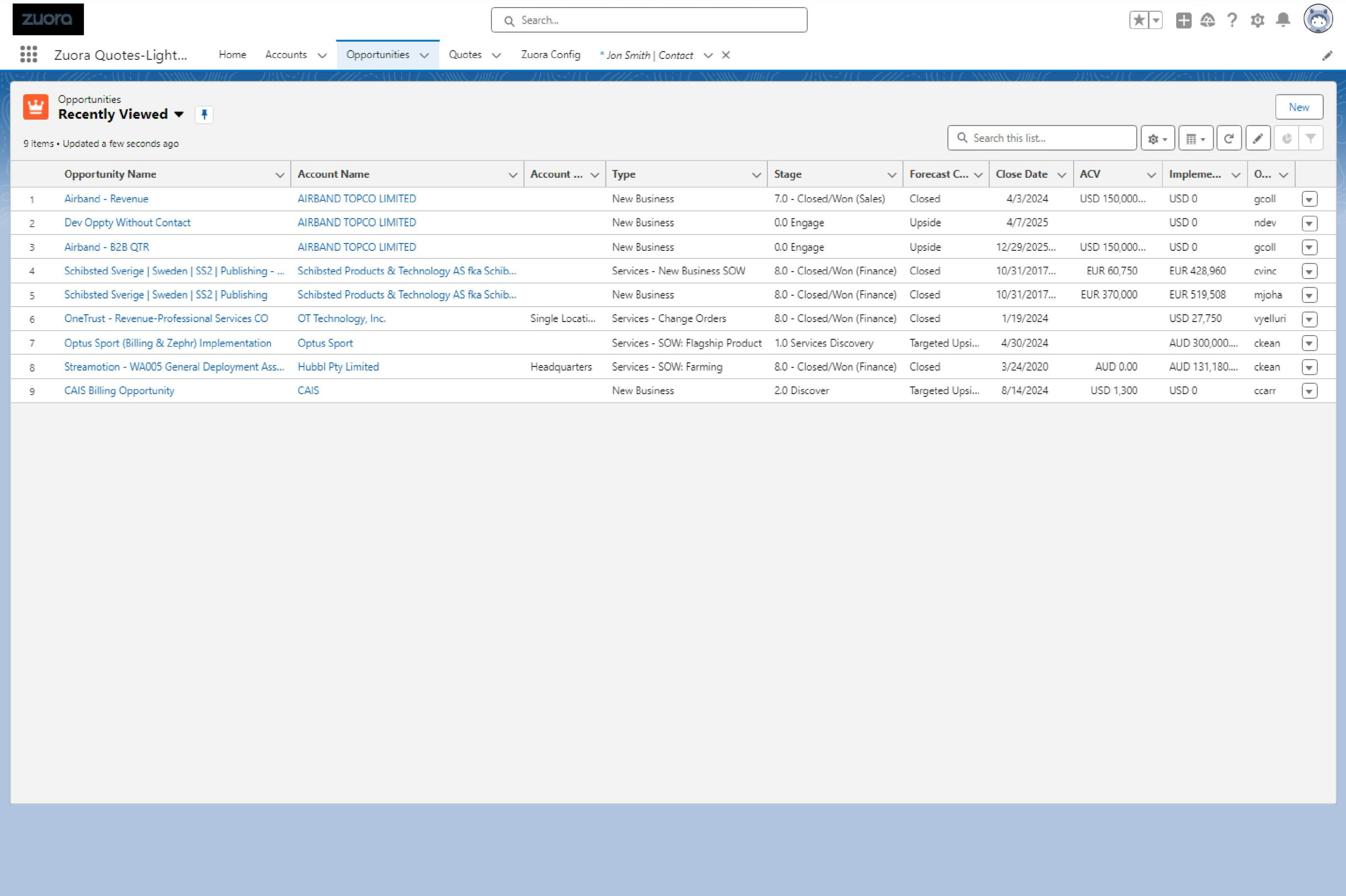 Opportunities recently-viewed list